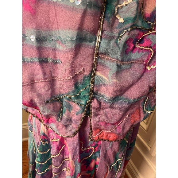 Vtg 80s Judith Ann Creations Butterfly 100% Silk Sequin Skirt & Blouse Size L - Picture 6 of 16